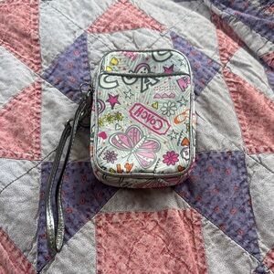 Coach White Graphic Butterfly Wristlet with Multi-Color Print